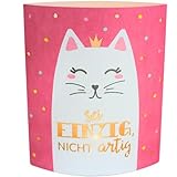 Dekohelden24 Poesielicht - Nachtlicht - Stimmungslicht - Dekolicht in pink, mit Timer, Batteriebetrieben, Motiv: Katze, Sei einzig, nicht artig - L/B/H 13 x 5 x 16 cm.