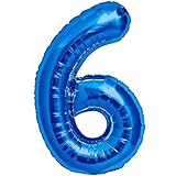 Luftballon 6. Geburtstag Zahl 6 Blau XXL Riesen Folienballon 100cm Geburtstagsdeko Jungen Ballon Zahl Deko zum Geburtstag. Fliegt mit Helium.