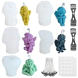 5 Stück Kerzenform Silikon, 3D Engel Kerzenformen Zum Gießen, Engel Silikonformen Kerzen, Kerzen Selber Machen Set, Silikonformen Gießformen, Engel Kerzen Formen Silikonform mit Kerzendocht Set