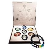 Zenith Gaia Premium Chakra Steine Set mit Armband – Handgefertigte 7 Edelsteine mit Gravur – 100% Natursteine in edler Holzbox – Chakra Heilsteine Set für spirituelles Gleichgewicht und Energiearbeit