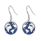 PROESS Weltkugel Ohrringe 925 Sterling Silber Lapislazuli Globus Dangle Ohrringe Weltkarte Schmuck Reisenden Geschenke für Damen Frauen Mädchen Mama