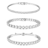 Dochais 3 Stück Tennis Armband Damen Silber Zirkonia Armbänder Diamant Armband Damen Armbänder Glitzer Tennisarmbänder Strass Kristalle Set für Frauen Mädchen Ehefrau Mutter Schmuck Geschenk A