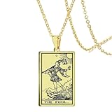 fycouyee Mode Vintage Muster Tarot Halskette Edelstahl Mann und Frau Quadratischer Anhänger Gold Halskette