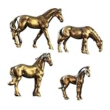 ULTECHNOVO 4 Stück Teiliges Mini Messing Pferd Figuren Set Feng Shui Erfolgssymbol Kupferlegierung Langlebig Glücksbringer Chinesisches Tierkreiszeichen Deko für Büro Wohnzimmer Bonsai
