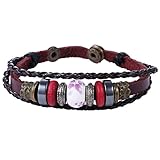 Morella Damen Lederarmband geflochten rotbraun mit Beads und Perlen