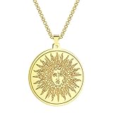 QIAMNI 316L Edelstahl-Münzen-Halskette Altgriechischer Sonnengott Helios Amulett-Anhänger hält sicher und glatt (Gold)