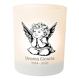 Personalisierter Teelichthalter Engel – Teelichtglas, Gedenklicht für Verstorbene, Geschenk für Trauernde - Trauerlicht personalisiert mit Wunschtext