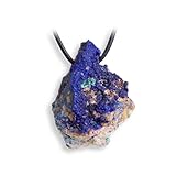 Budawi® Azurit-Malachit Rohstein Anhänger gebohrt – Naturstein im Muttergestein – Blau mit grünen Einschlüssen – Unikat mit Lederband & Geschenkbox
