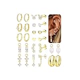 Chriscoco Ohrringe Gold Set Ohrringe Chirurgenstahl Damen Medizinische Ohrstecker Hypoallergene Creolen mit Anhänger Tragus Helix Piercings Piercing Ohr Gold/Silber