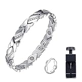 Lymphdrainage Magnetarmband Damen Magnetarmband Gesundheit Magnet Armband Magnetschmuck Damen Magnetarmband Geschenk für Freunde mit 1 Magnetringe Verstellbar und 1 Entfernungswerkzeug(Silber)