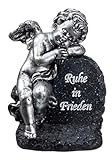 Cepewa Grabstein Engel mit Spruch Polyresin Gedenkstein Grabdeko schwarz