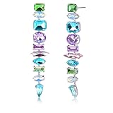 LEGENTLISUR Lange Ohrringe Mit Diamanten aus Farbigem Glas Edelstein Ohrringe Farbige Kristallohrringe Funkelnde Strass-Ohrringe Party- Abschlussball-Geschenke für Frauen