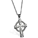 JewelryWe Schmuck Edelstahl Klassische Irish Celtic Knot Irischen Knoten Keltisches Kreuz Anhänger mit 55cm Kette, Halskette für Herren, Schwarz Silber