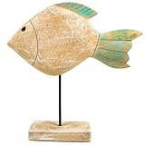 Logbuch-Verlag Großer Fisch aus Holz Figur 27 x 26 x 7 cm Deko Natur sommerlich und maritim Mint naturfarben