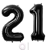 40 Zoll 2 Luftballons Zahle 21 jahre Geburtstag deko Schwarz XXL 100cm Zahlenballon 21 Schwarz Nummer Riesen Folienballon 21 Ballon Zahl 21 Heliumballon Luftballons 21 Geburtstag Deko mann frauen(21)