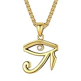 Suplight 18k vergoldet Horusauge Anhänger Halskette antikes Ägypten Symbol Auge des Horus mit 56+5cm Weizenkette Udjat-Auge Modeschmuck Accessoire für Pullover