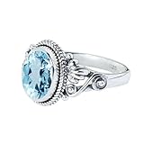 Gems Vibes Blautopas-Ring, natürlicher Edelstein, handgefertigter Ring, 925er Sterlingsilber, Ring, Geschenk für Frauen und Mädchen, Geburtsstein, Blautopas-Ringgröße 10