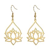 Dreamtimes Lotus Blume baumelnden Ohrringe für Frauen Ohrringe mit Heilung Charms Yoga Unalome Symbol Amulett Edelstahl Buddha Yoga-Schmuck (Gold)