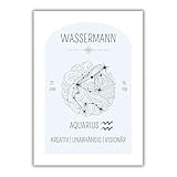 Papierkind™ Poster Sternzeichen Wassermann - Aquarius | Aquarius Wanddeko Kinderzimmer | Kreatives Wassermann Wandbild | Astrologie Aquarius Kunstdruck | Ohne Rahmen (A130-3)