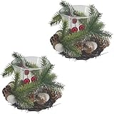 2 dekorative Glas Kerzenhalter auch für Votivkerzen mit Tannenzapfen Eicheln und Zweigen für Weihnachts Kerzen Advent 96611
