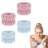 Abeillo 4 Stück Handgelenk Spa Waschband Mikrofaser Gesichtswasch Armbänder Korallen Saugfähiges Armband zum Waschen, Handgelenktücher für Waschen Gesicht und Dusche (Rosa und Blau)