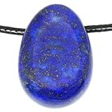 Echter Lapislazuli Tropfenanhänger mit gewachstem Baumwollband - Gebohrter Trommelstein - Drehverschluss aus Edelstahl (Lapislazuli, 55)