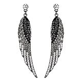 EVER FAITH Damen österreichischen Kristall Hochzeit Engel Flügel durchbohrt baumeln Ohrringe Schwarz