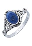 Ring 925 Silber Lapis Lazuli blauer Stein Edelstein echt Silber Damen Sterling Silber Geschenk (MRG-042-06-(56))