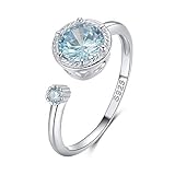 Qings Ring Geburtsstein März,Aquamarin Ring Birthstone Ring Blau, Birthstone Ring Zirkonia Silber 925