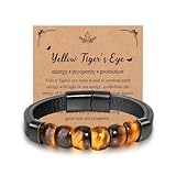 JSDDE Tigerauge Lederarmband Herrenarmband Männer Armband Magnetverschluss aus Edelstahl