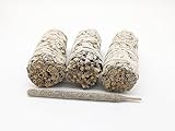 Salvia Blanca - 100% Natürlicher Weißer Salbei aus Kalifornien, 3er Set, Räucherbündel | Indianischer Getrockneter Salbei, Ideal für Räucherzeremonien | Palo Santo Späne Nachhaltig, Weiß, 10cm, Salbei