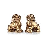 lachineuse - Goldene kaiserliche Schutzlöwen-Statuetten - 2 chinesische Löwenfiguren - 11 x 6,5 x 4,5 cm - Asiatisches Dekor - Dekoration für Haus, Büro, Innenbereich - China Asien Geschenkidee