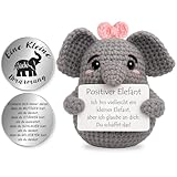 Tixlux Pocket Hug Positiver Elefant, Kreative Strickwolle Elefant Puppe und Kleine Umarmung Glücksbringer, MutmacherGeschenk, Gute Besserung Geschenk, Einschulung Geschenk (Rosa)