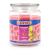 Haribo Duftkerze im Glas mit Deckel | Strawberry Happiness | Kerze Fruchtig | Kerzen lange Brenndauer (100h) | Kerzen Rosa | Duftkerze Groß (510g)