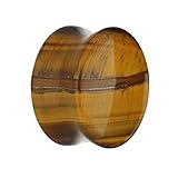 Treuheld® | 20mm Tigerauge Ohr Plug/Flesh Tunnel | Goldbraun | Schmuckstein-Kristall | Quarz-Mineral | Damen und Herren | Stein Tunnel Piercing