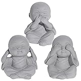 Murago 3er Set Buddha Deko Figuren Buddah Figur Statue Nichts hören sehen Sagen für innen & außen Garten grau klein Mönch