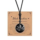JSDDE Natürliche Obsidian Kette 25mm Lotus Blume Anhänger Halskette Amulett Glücksbringer Schmuck für Damen Herren, spirituelle Geschenk