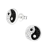 Laimons Damen-Ohrstecker Damenschmuck Kreis Ying Yang Platte schwarz weiße Zirkonia Sterling Silber 925