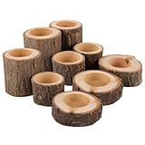 JMIATRY 9er-Set Teelichthalter Holz, Kerzenständer Holz, Natürliche Baumstumpf Kerzenhalter für Halloween, Weihnachten, Valentinstag, Heimdekoration