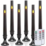IMAGE 6Pcs Flammenlose Kerzen mit Kerzenhalter, Batteriebetriebene Stabkerzen flackernden LED-Kerzen mit Fernbedienung & Timer, abnehmbare Kerzenständer, Ramadan Halloween Weihnachten Tischdeko, Grau