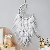 Dremisland Mond Traumfänger Handgemachte Weiß Federn Boho Traumfänger Makramee Wandbehang Türkis Anhänger Ornament Weihnachten Dreamcatcher Wanddekor Craft Geschenk, Kein Licht