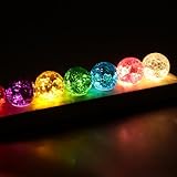 harupink 3D Kristallkugel Nachtlicht,7 Farben Kristallkugeln 50mm,Heilkugeln Kugel aus Farbigem Gla,360° Drehbar 7 Chakra Lampe mit Holzsockel Geschenk für Mutter Kinder Freundin(Stil 1)