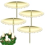 LanpoVista 4er Set Vintage Kerzenhalter für Adventskranz: 8cm Metall Kerzenständer mit Edelstahl-Dorn | DIY Weihnachtsdeko & Adventskranz | Minimalistisch | Gold