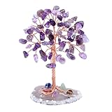 GEFIRE Baum des Lebens Kristall, 9-10 cm Amethyst Stein Geldbaum Heilende Kristalle, Naturkristall-Steine Für Chakra Reiki Geschenk Home Office Tischdekoration Geschenk Ornament Skulptur (Amethyst)