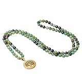 COAI Geschenkideen Verknotete 108 Malakette Gebetskette aus Australischer Jade Chrysopras und Indischem Achat mit Lebensbaum Charm