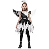 Spooktacular Creations Twisted Angel Costume, Girls Black Angel Costume, Half Angel Half Devil Costume for Kids Halloween Party Role Play-M