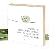 Wunderpixel® Holzbild Tief im Herzen - Andenken an Verstorbene - 15x15x2cm zum Hinstellen/Aufhängen, echter Fotodruck mit Spruch auf Holz - Wand-Bild Aufsteller - zur Erinnerung als Trost-spender