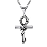 PROSTEEL Schlange Ankh Kreuz Anhänger Halskette Edelstahl Nilschlüssel Altägyptischer Schmuck für Männer Frauen