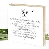 Wunderpixel® Holzbild Blatt vom Baum - Andenken an Verstorbene - 15x15x2cm zum Hinstellen/Aufhängen, echter Fotodruck mit Spruch auf Holz - Wand-Bild Aufsteller - zur Erinnerung als Trost-spender