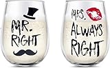Yalucky Mr Right and Mrs Always Right Weingläser Set für Paare Geschenk Valentinstag Jahrestag Geschenk für Ihn Sie Hochzeitsgeschenke für Brautpaar Geschenke Hochzeit Personalisiert